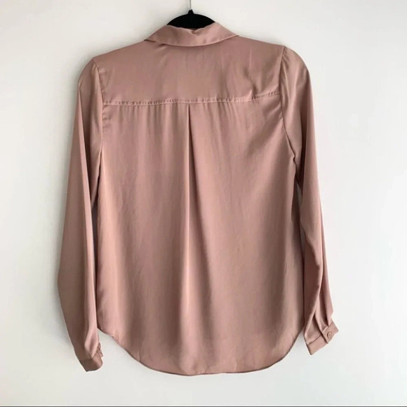 L'Academie Revolve Safari Blouse Camel Lace Up Tie Front Satin long sleeve XS - Picture 14 of 15